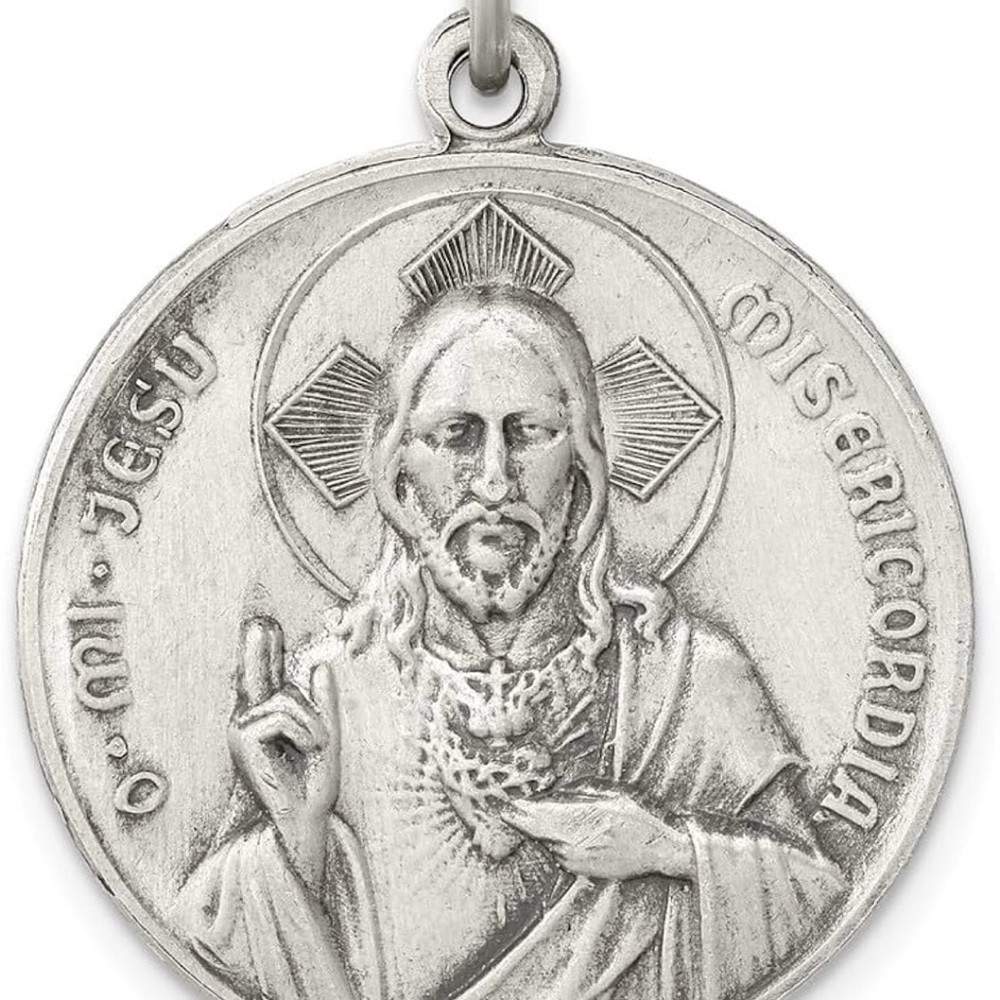 Sterling Silver Lady of the Holy Scapular Round Medal Charm Pendant 0.95” NEW - Picture 7 of 8